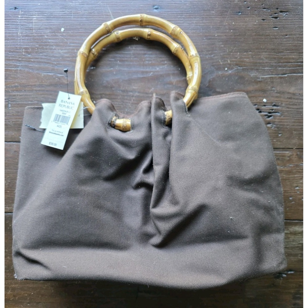 VTG Banana Republic Brown Canvas Handbag Bamboo Top Handle Boho Bag Y2K NWT